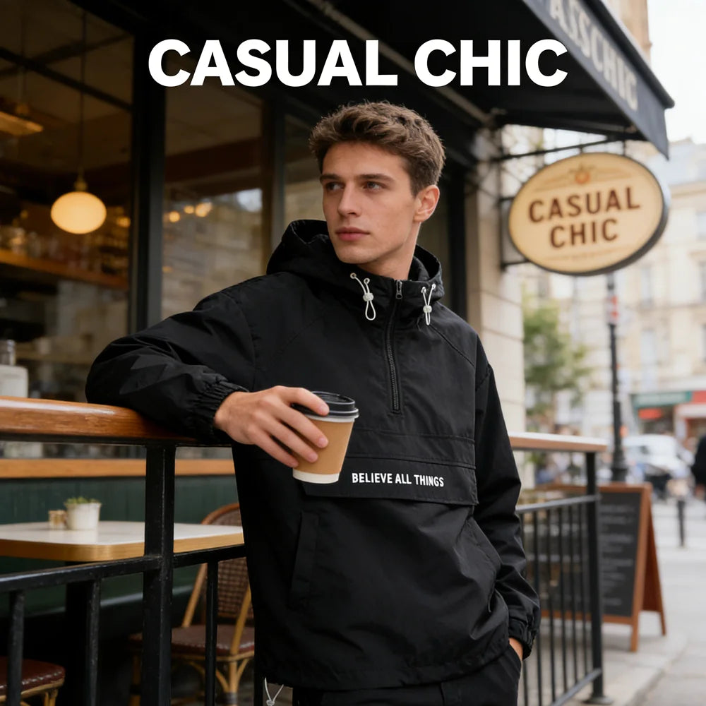 Hooded Half Zip Long Sleeve Casual Anorak Jacket