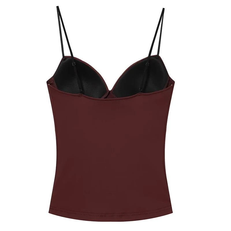Women's Sweetheart Neck Crop Top with Thin Straps and Corset Styling