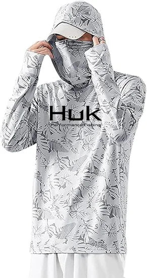 Men's Fishing-Print Long-Sleeve Hooded Top