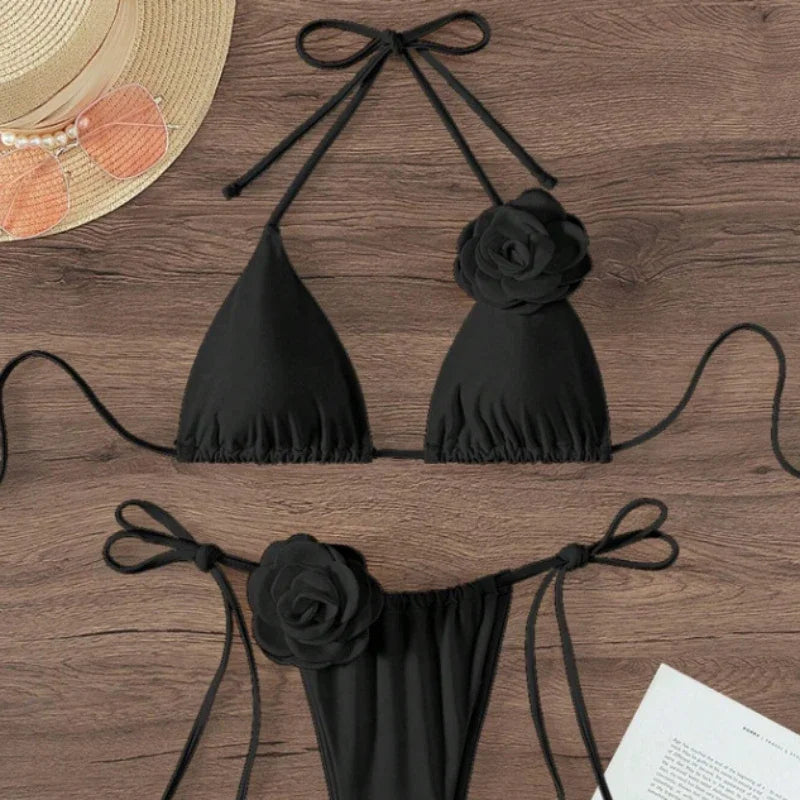 Flower Detail Halter Bikini