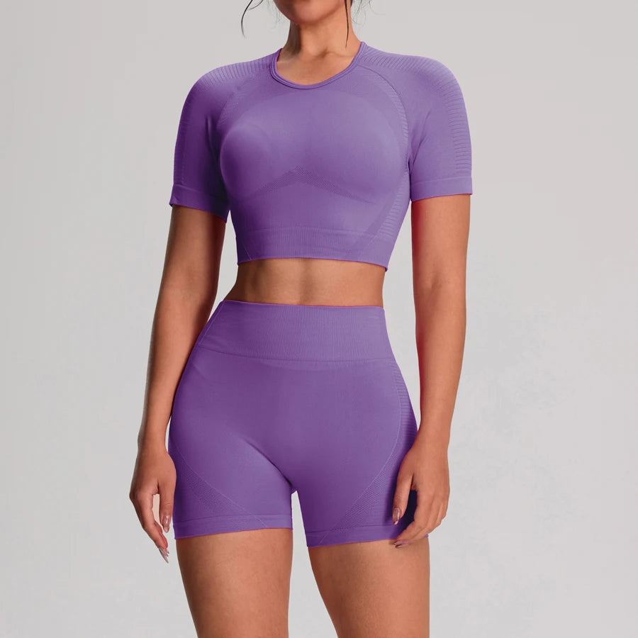 Women's Cropped Tee And Shorts Yoga Set For Workout Outfits