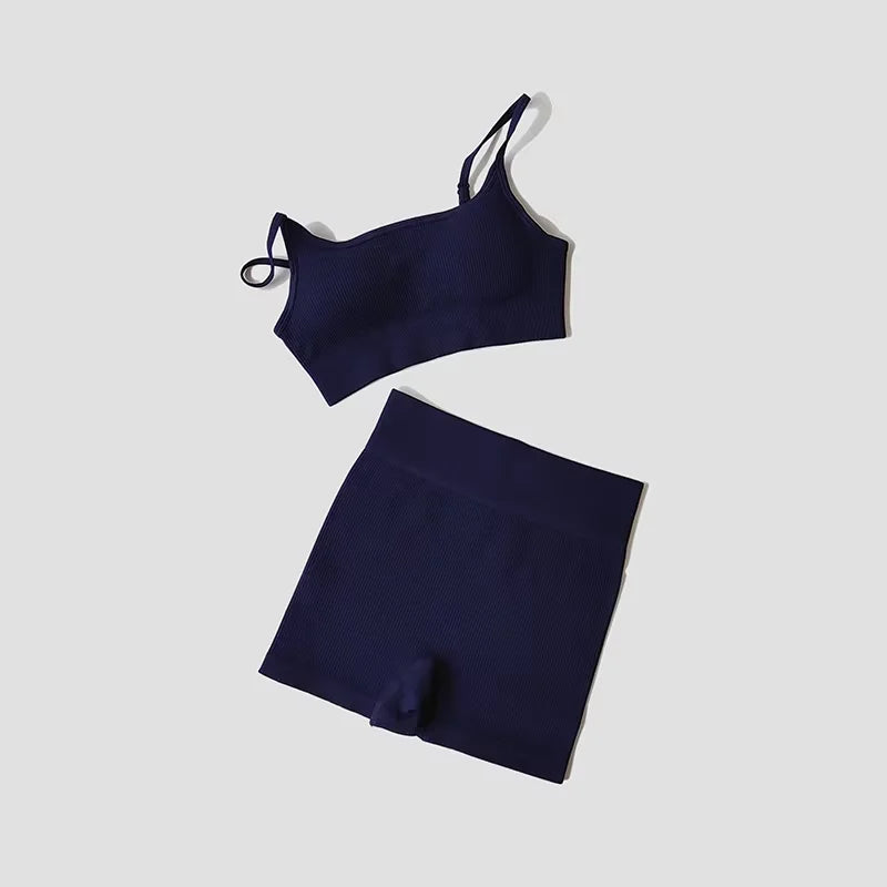 Women’s Seamless Yoga Set with Padded Sports Bra & Workout Shorts