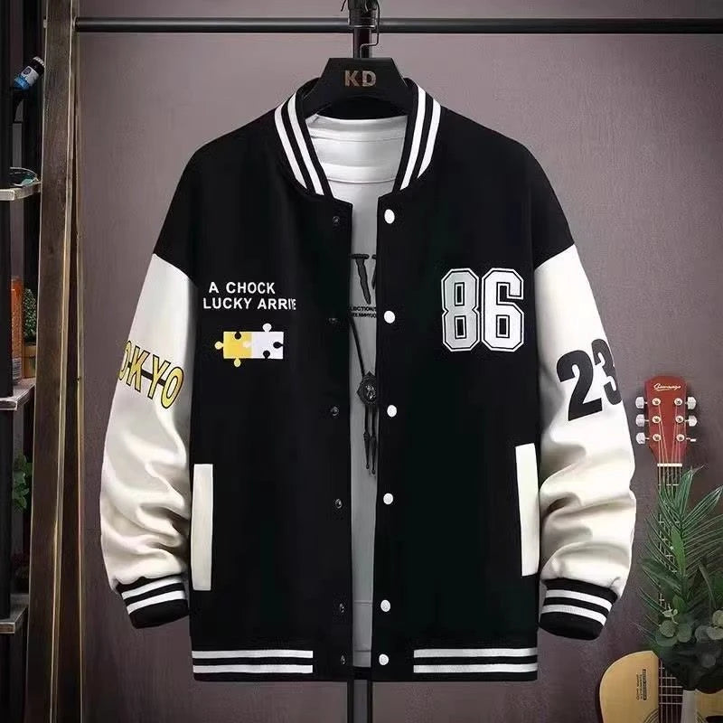 Graphic Long Sleeve Button Front Casual Varsity Style Jacket