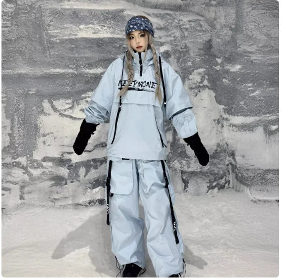 Hooded Ski Jacket and Pants Clothing Set with Style Options