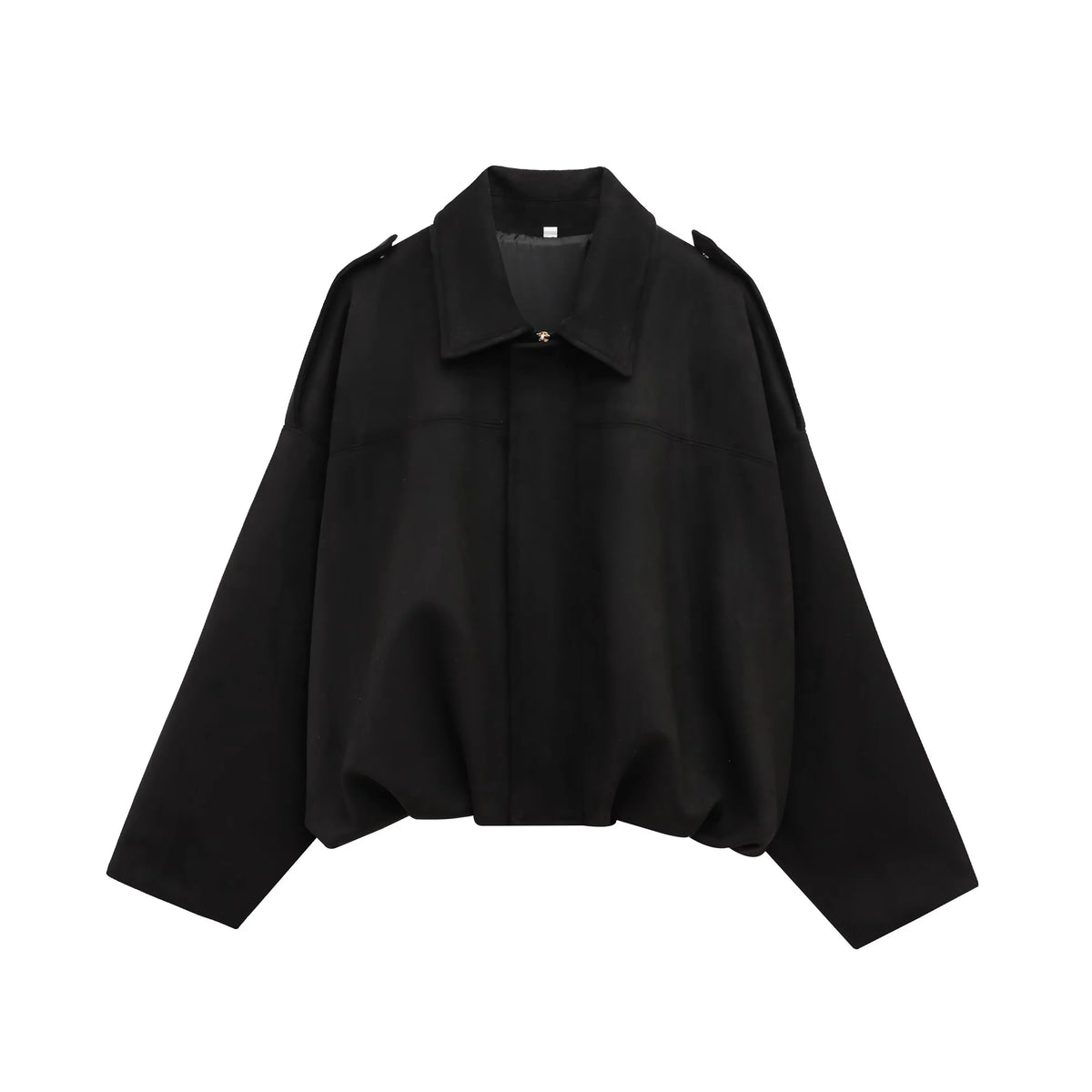 Women's Polyester Suede-Look Loose Long-Batwing-Sleeve Zip-Front Collared Jacket for Casual Autumn Outfits