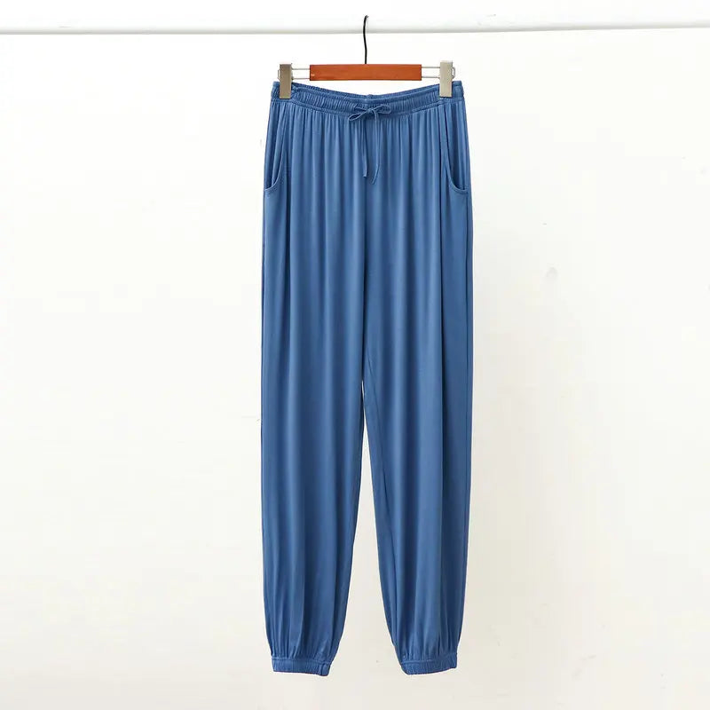 Men's Solid Cuffed Elastic Waist Long Lounge Pajama Pants