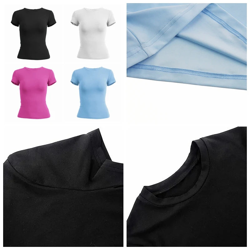 Women’s Slim-Fit Stretch Knit Crew-Neck T-Shirt with Short Sleeves