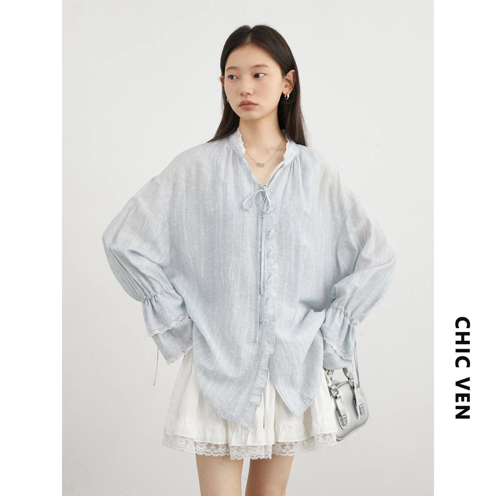 Women's V Neck Long Sleeve Button Front Shirt