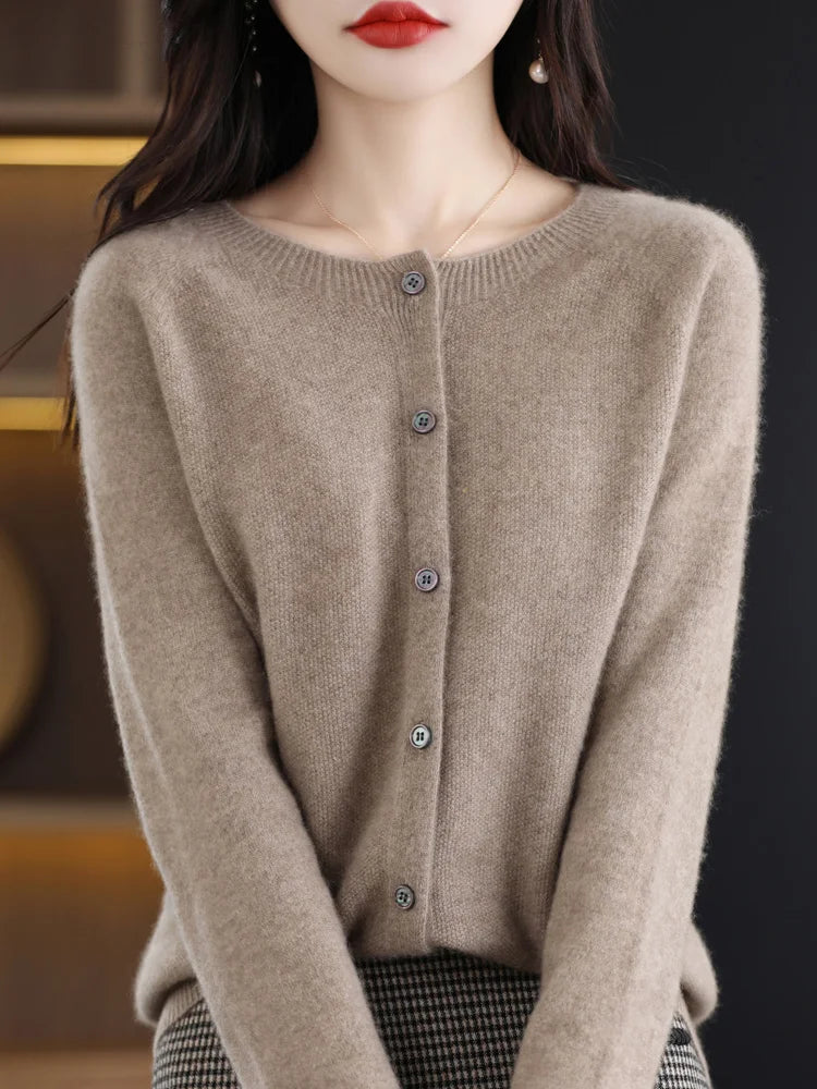 Women's Crew Neck Button Front Cardigan Casual Knit Layer