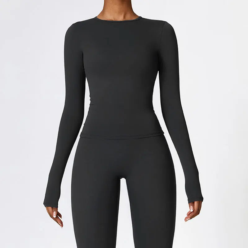 Women's Crew Neck Fitted Long Sleeve T-shirt For Workout Outfits
