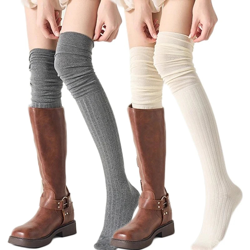 Solid Thigh High Socks with Long Knit Styling