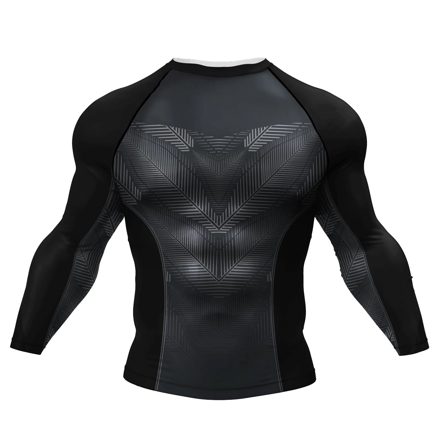 Tattoo Graphic Long Sleeve Mock Neck Fitted Rash Guard