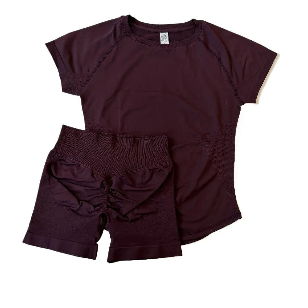 Women's Tee And Shorts Options Yoga Set For Workout Outfits