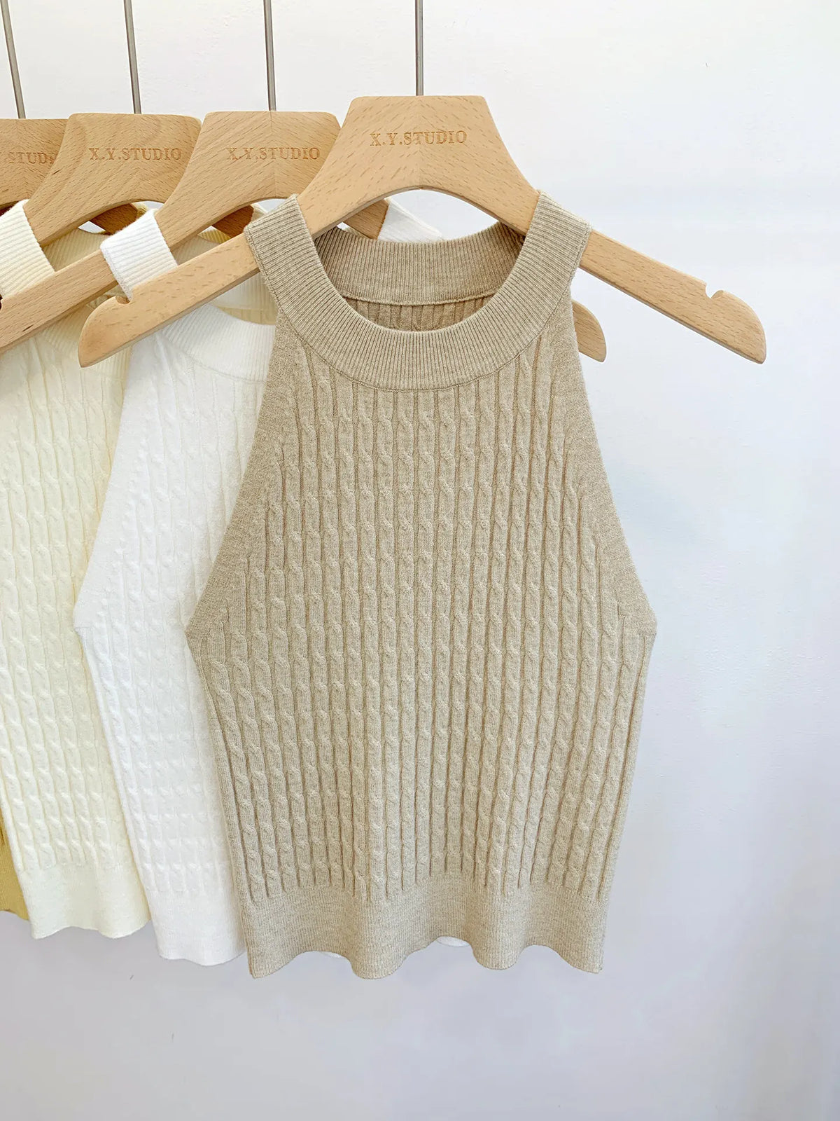 Women's High Neck Ribbed Polyester Crop Tank Top with Sleeveless Cut