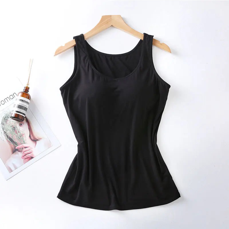 Women's Built-In Bra Tank Top with Scoop Neckline and Sleeveless Design