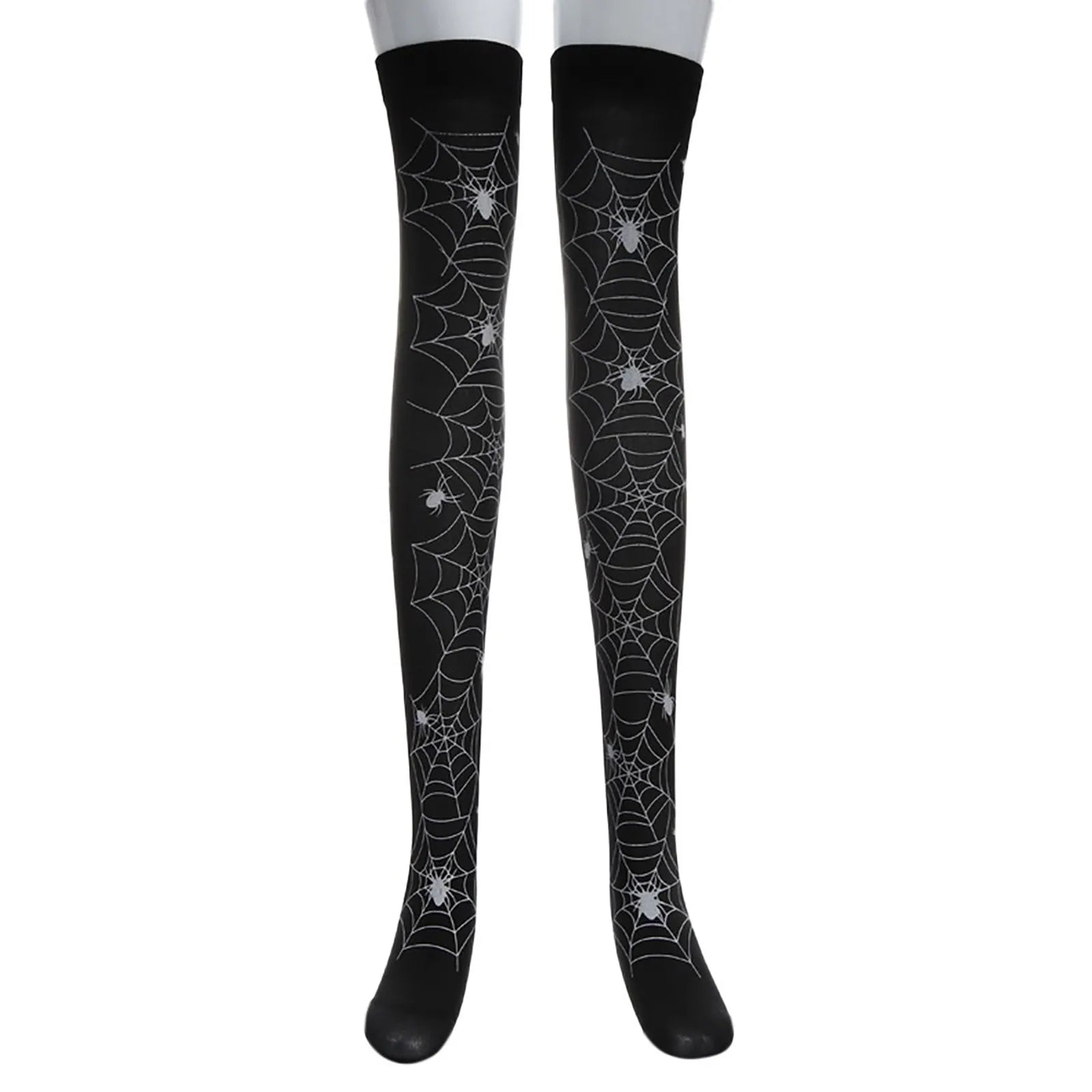Patterned Knee High Stockings with Bat and Spiderweb Designs