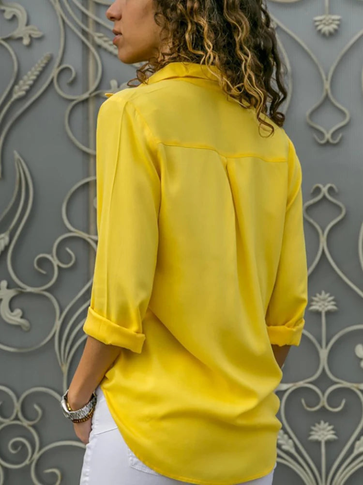 Women's Collared Roll Sleeve Blouse