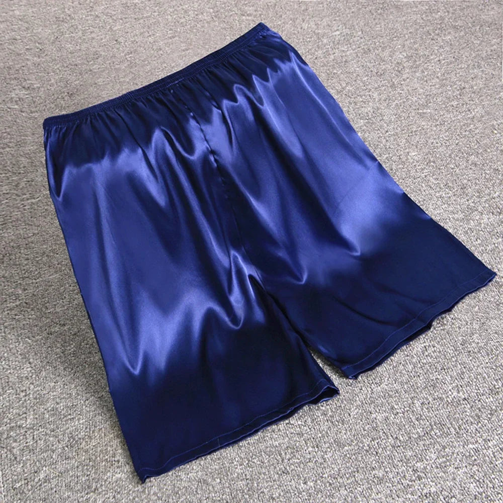 Men's Satin Look Elastic Waist Pocket Sleep Shorts