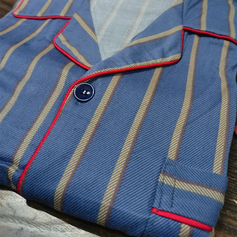 Men's Striped Button Front Long Sleeve Shirt and Pants Pajama Set