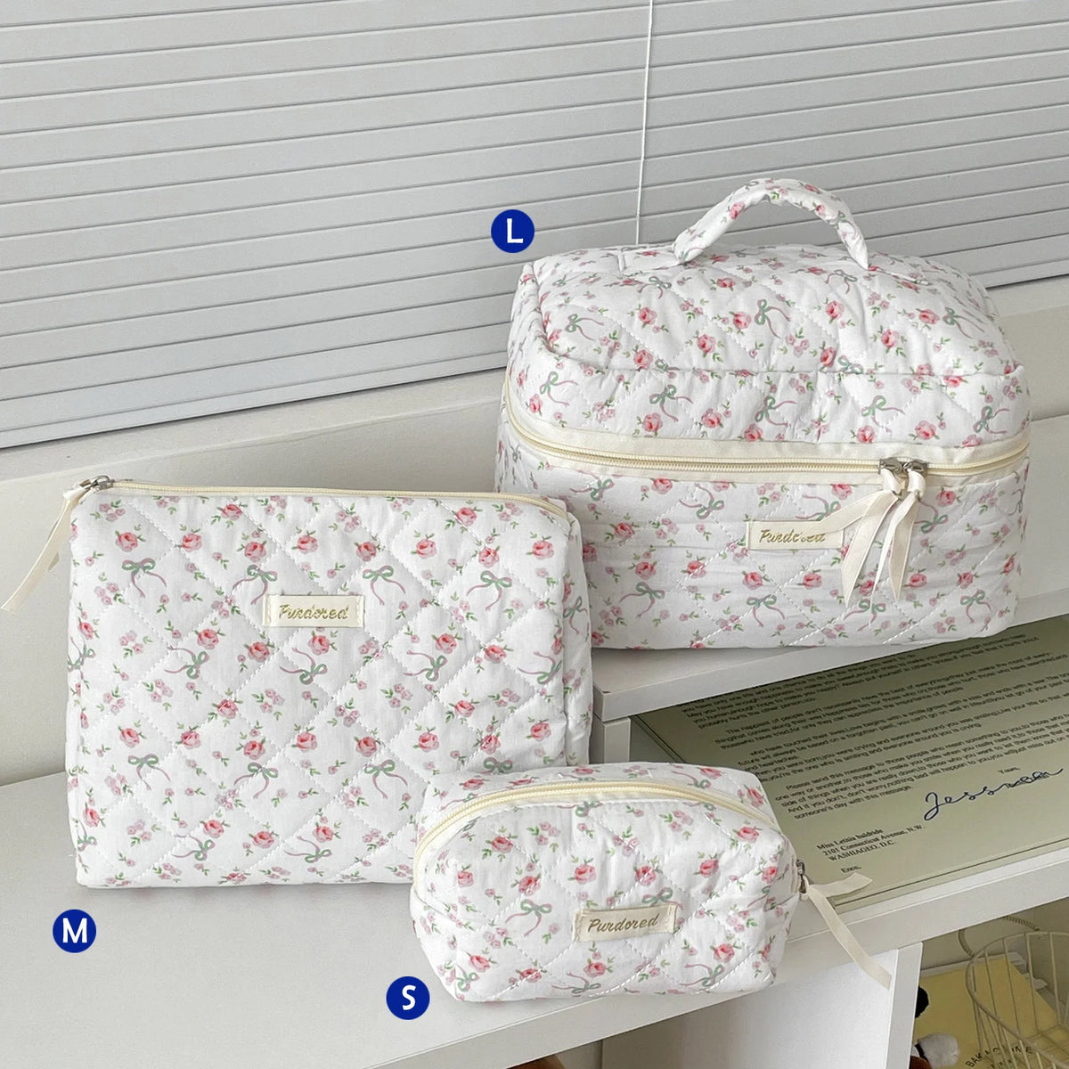 Printed Quilted Toiletry Bag with Zippered Size Options