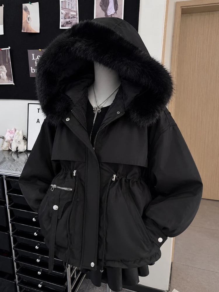 Faux-Fur-Trim Cropped Zip-Front Jacket