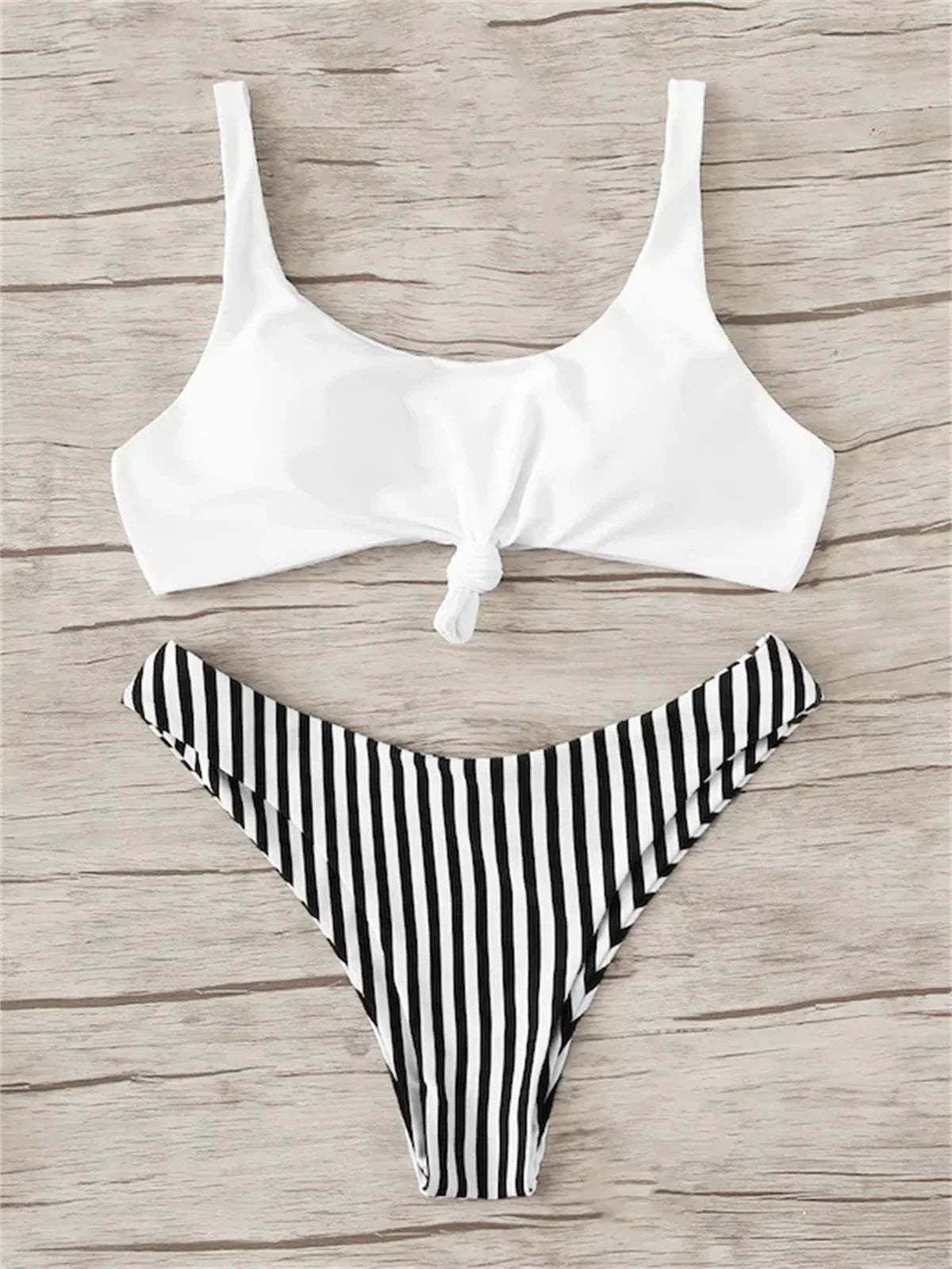 Striped Knot Detail Bikini