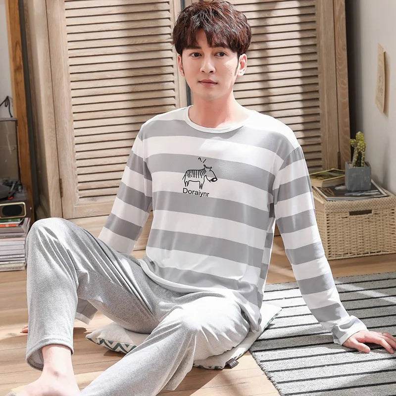 Men's Striped Graphic Long Sleeve Top and Pants Pajama Set