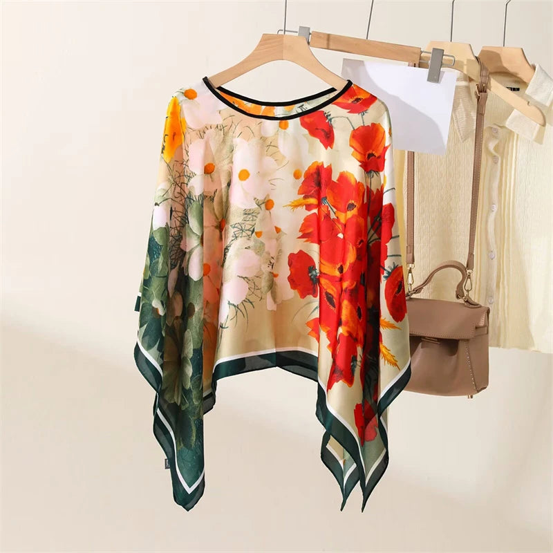 Printed Sheer Beach Poncho for Layering over Outfits