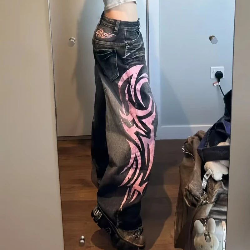 Women's Totem Graphic Wide Leg Denim Jeans For Everyday Outfits