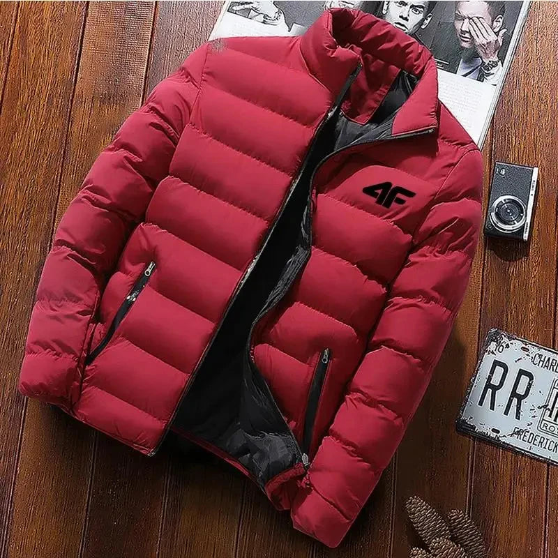 Men's Quilted Stand Collar Zip Front Jacket