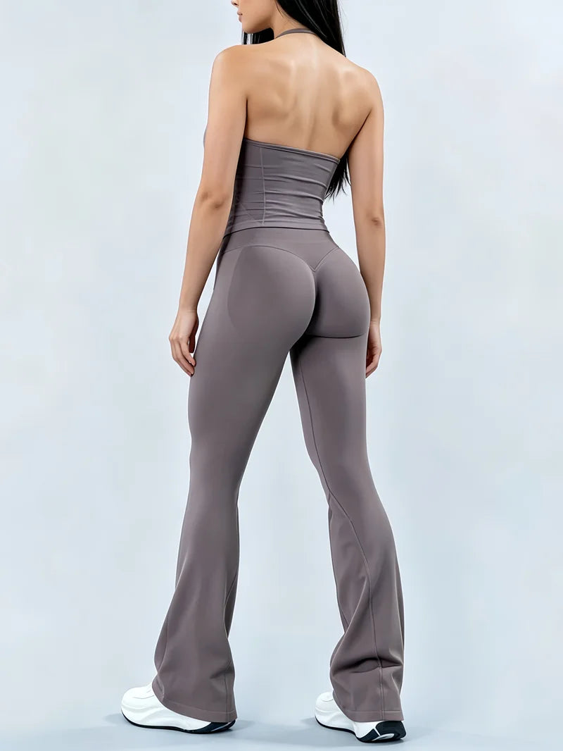 Women's Cross Back Tank And Flared Pants Yoga Set