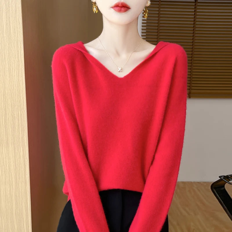 Women's V Neck And Hooded Knit Styles Sweater