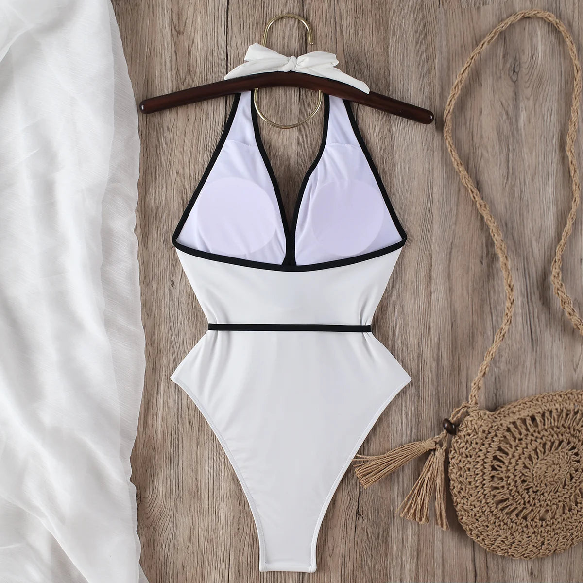 Flower Detail Halter One-Piece Swimsuit