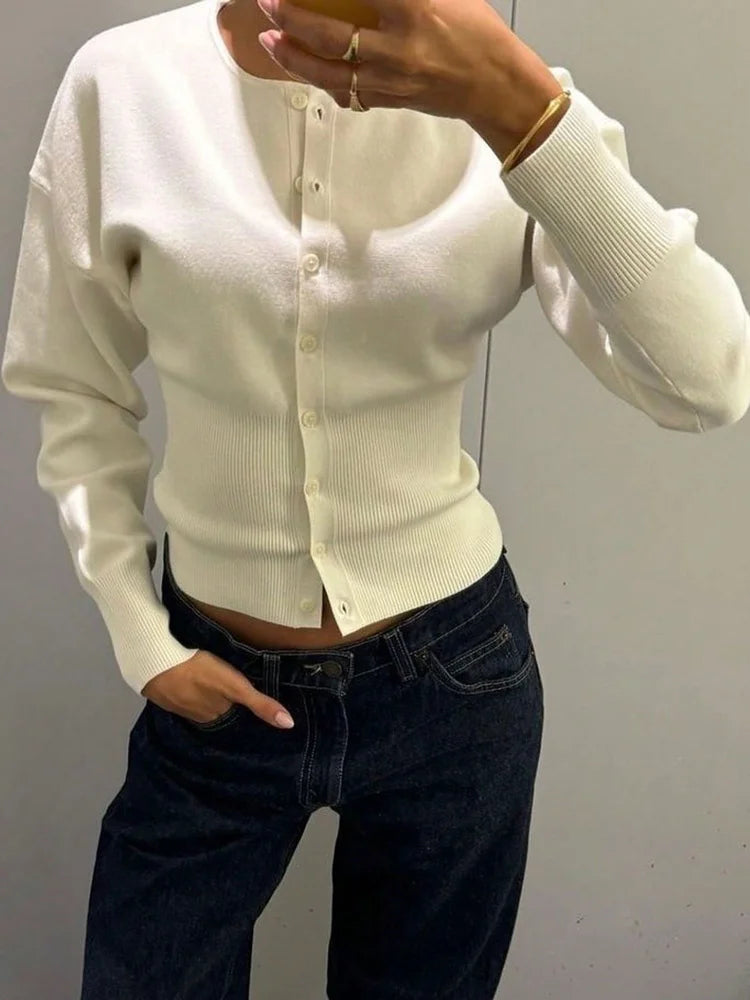 Women's Button Front Keyhole Neck Fitted Cardigan Casual Knit Layer