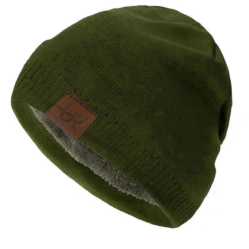 Solid Knit Beanie with Small Patch and Folded Edge