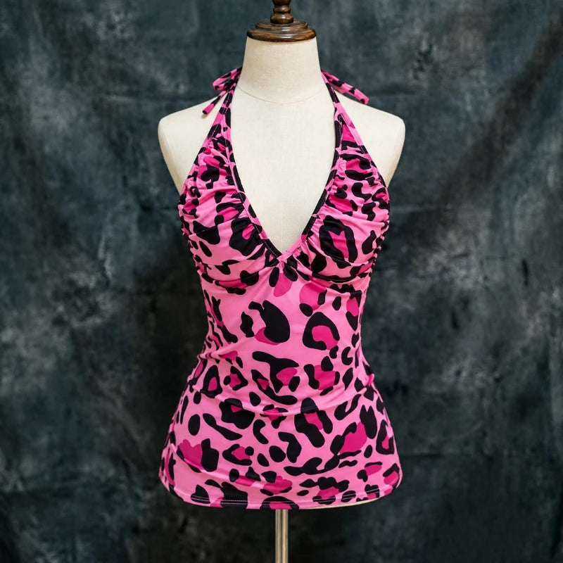 Women's Printed Lace Trim Camisole with Thin Straps and Fitted Shape
