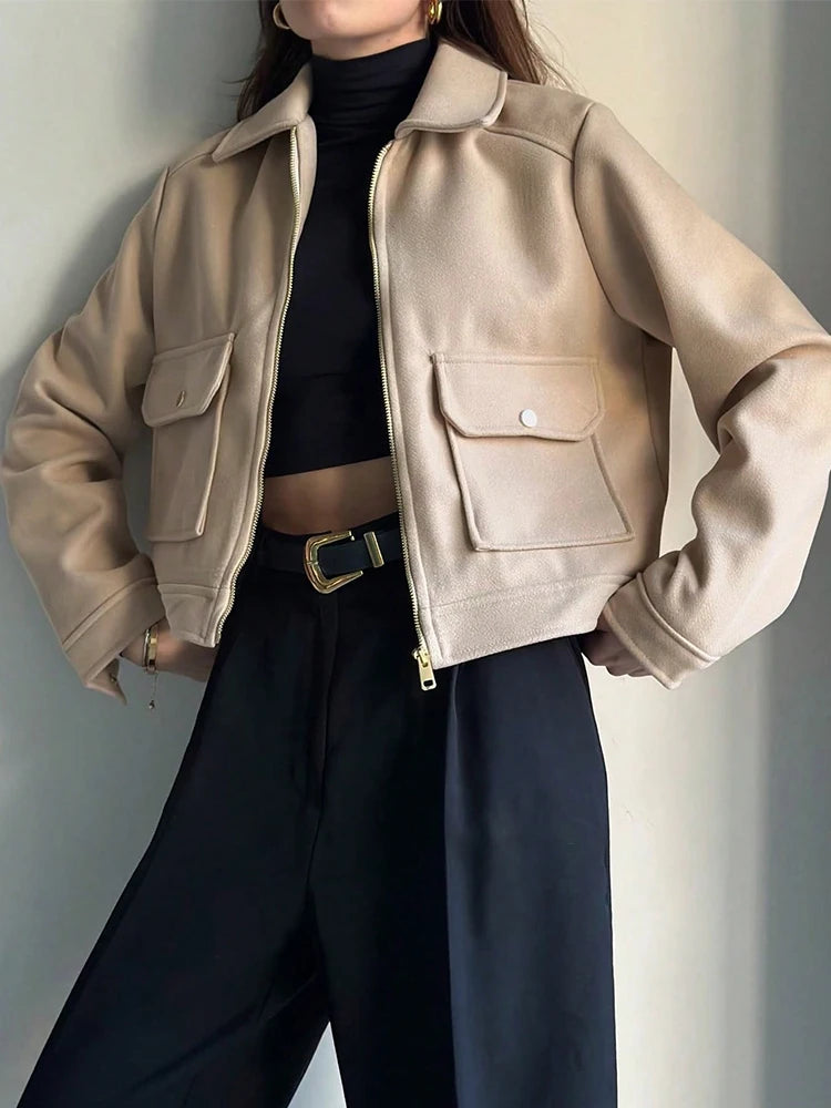 Women's Long-Sleeve Lapel Zip-Front Jacket