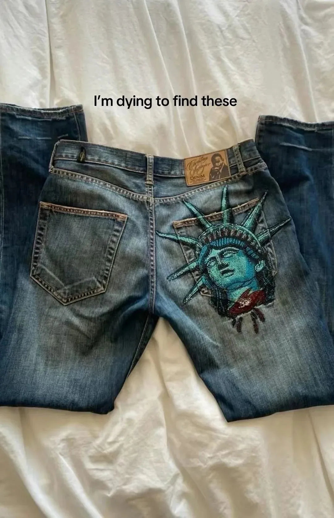 Women's Statue Graphic Straight Leg Denim Jeans For Everyday Outfits