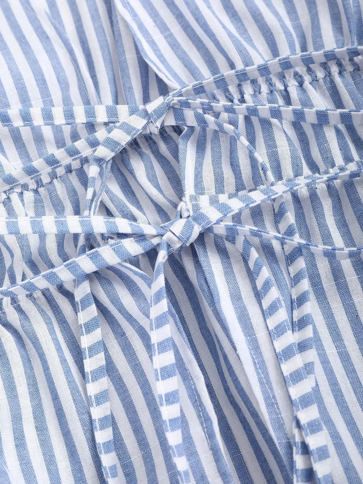 Women's Striped Wrap Blouse with Back Tie and Wide Sleeves