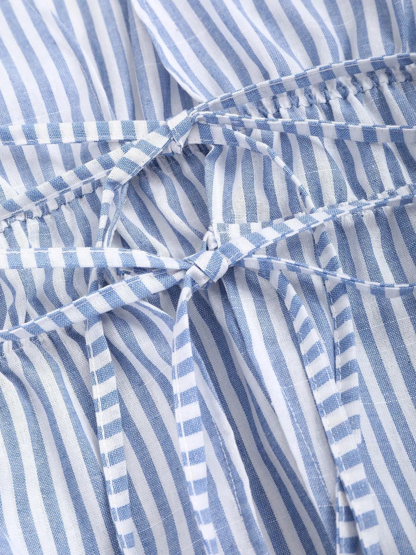 Women's Striped Wrap Blouse with Back Tie and Wide Sleeves