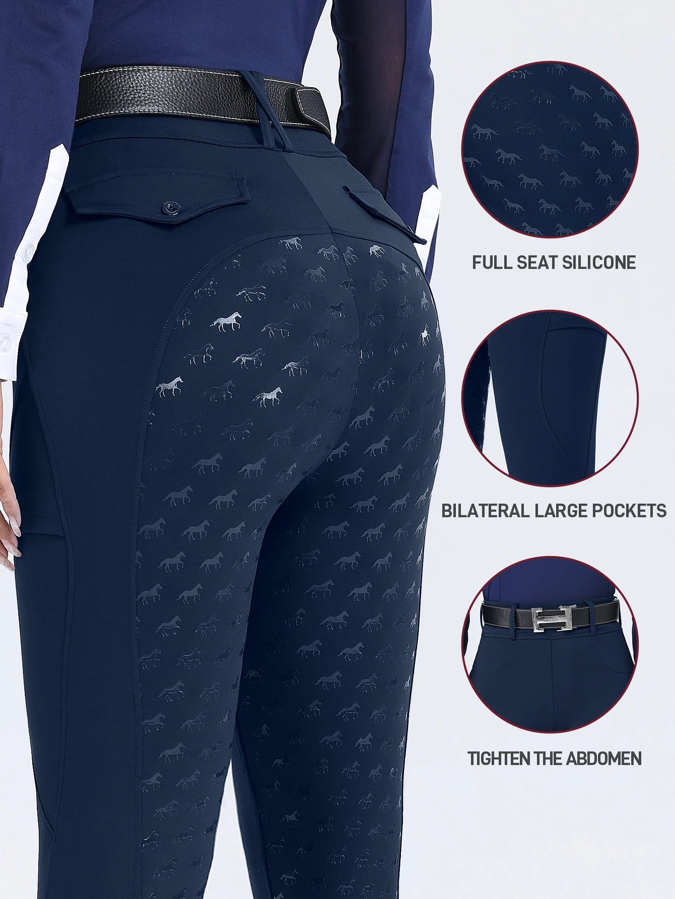Women's Fitted Riding Pants with Pockets and Grip Panel Style Options