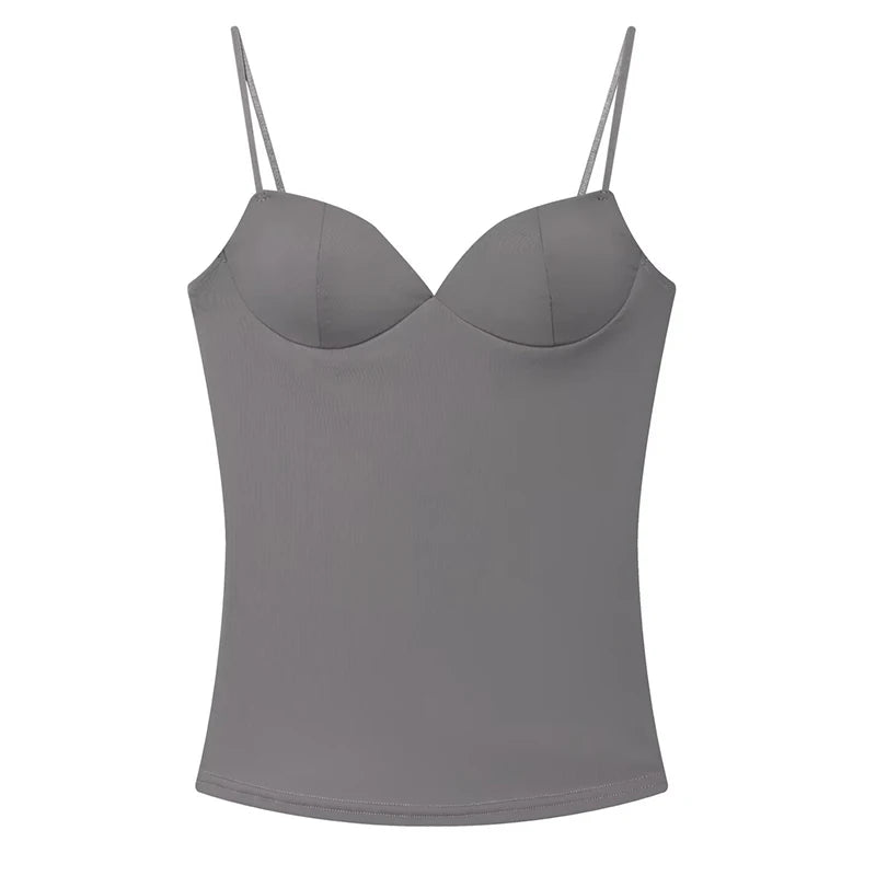Women's Sweetheart Neck Crop Top with Thin Straps and Corset Styling