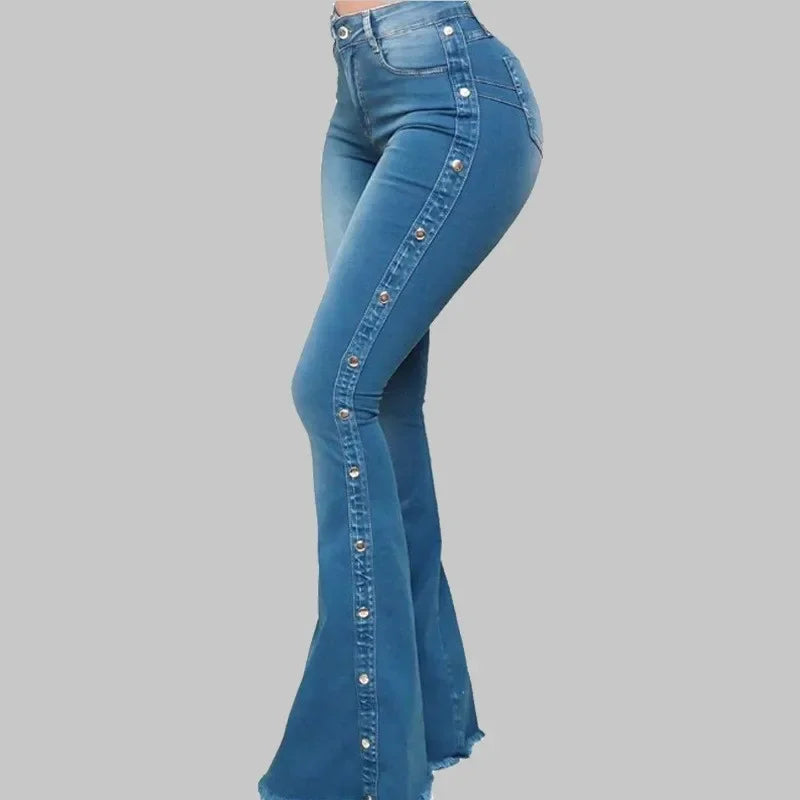 Women's Decorative Button Flared Leg Denim Jeans For Everyday Outfits