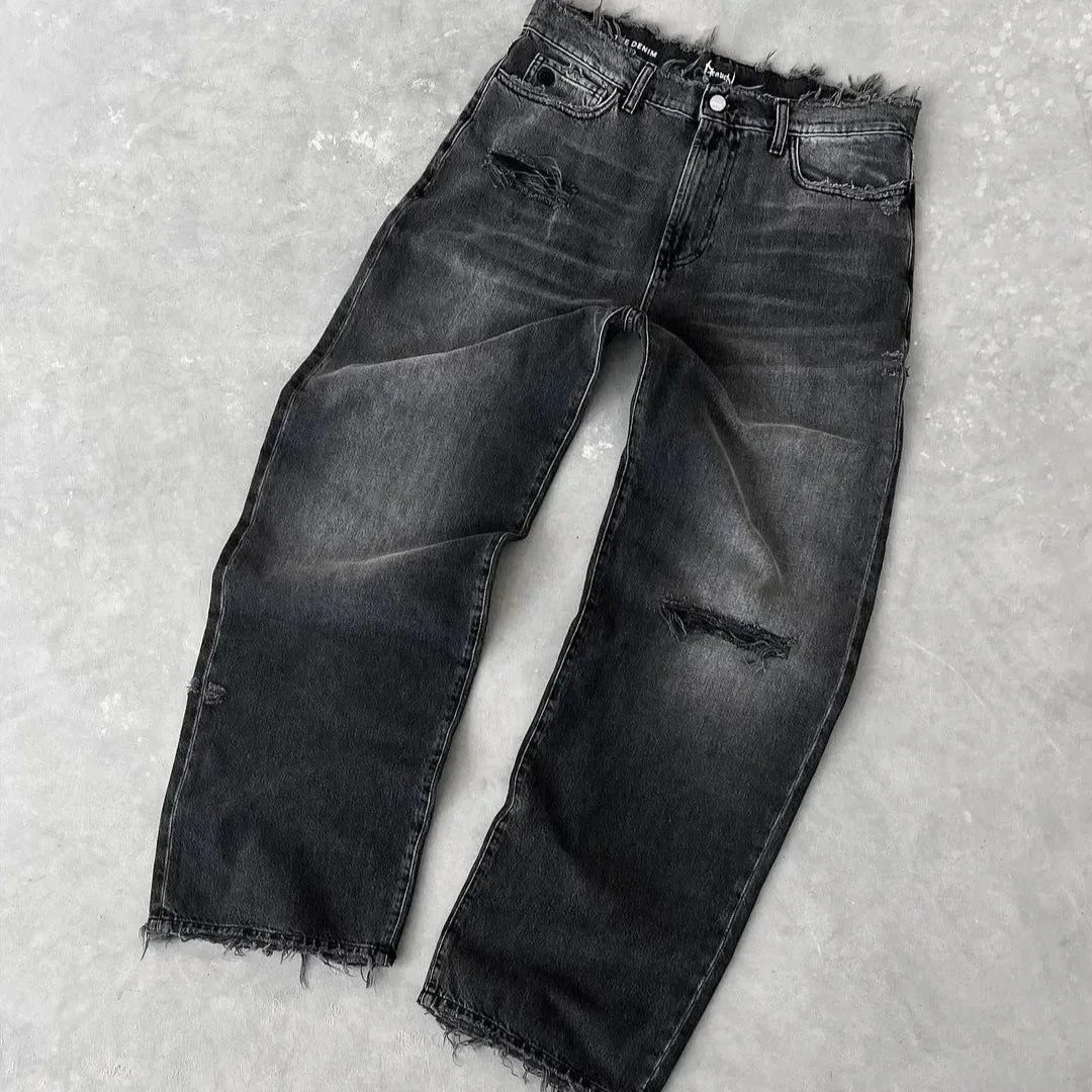 Men's Distressed Straight Leg Denim Jeans for Casual Everyday Wear