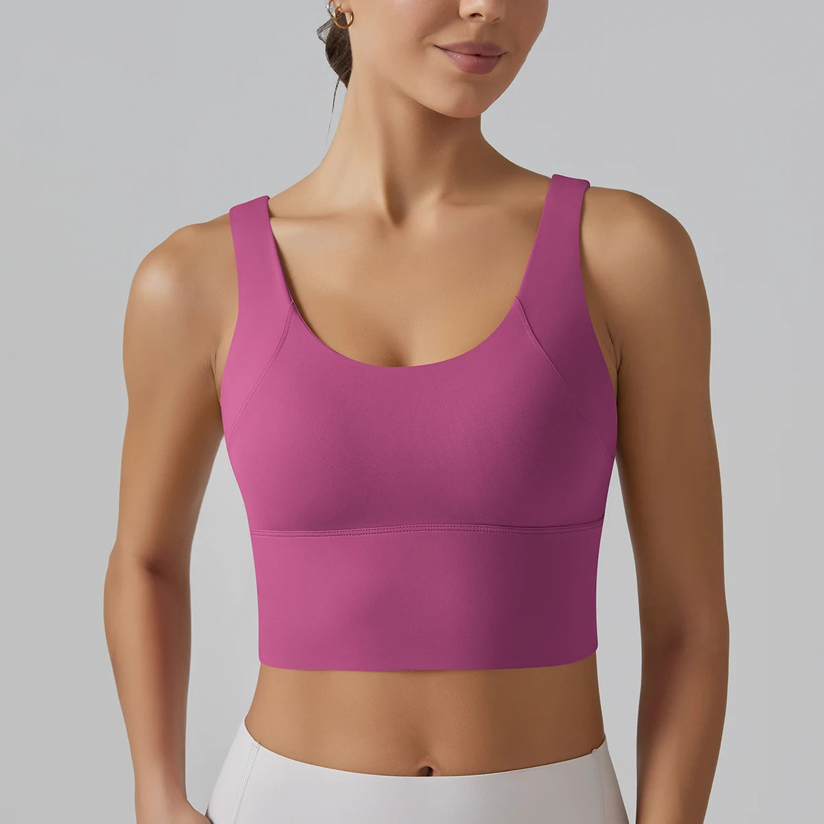 Women's Scoop Neck Sports Bra with Racerback Straps and Wide Band