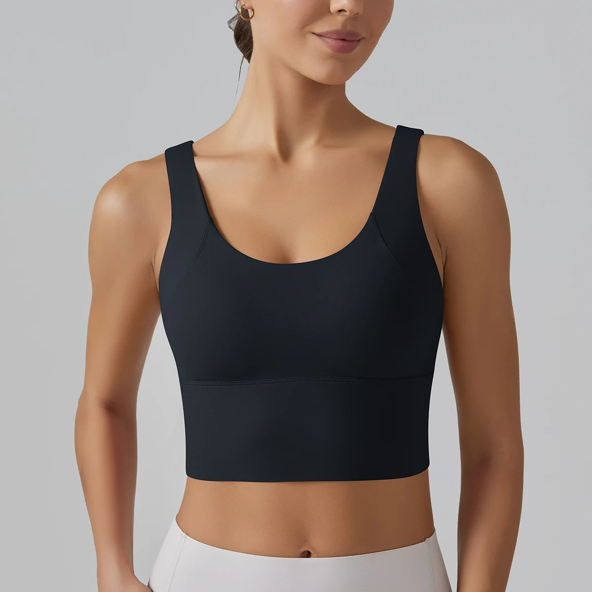 Women's Scoop Neck Sports Bra with Racerback Straps and Wide Band