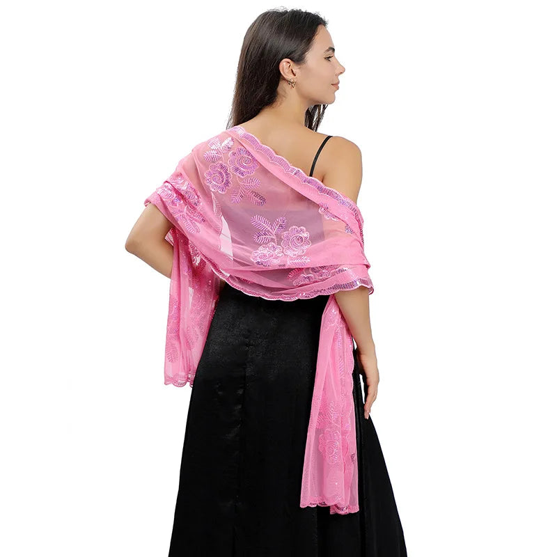 Floral Lace Fringed Wrap Scarf for Layering over Outfits