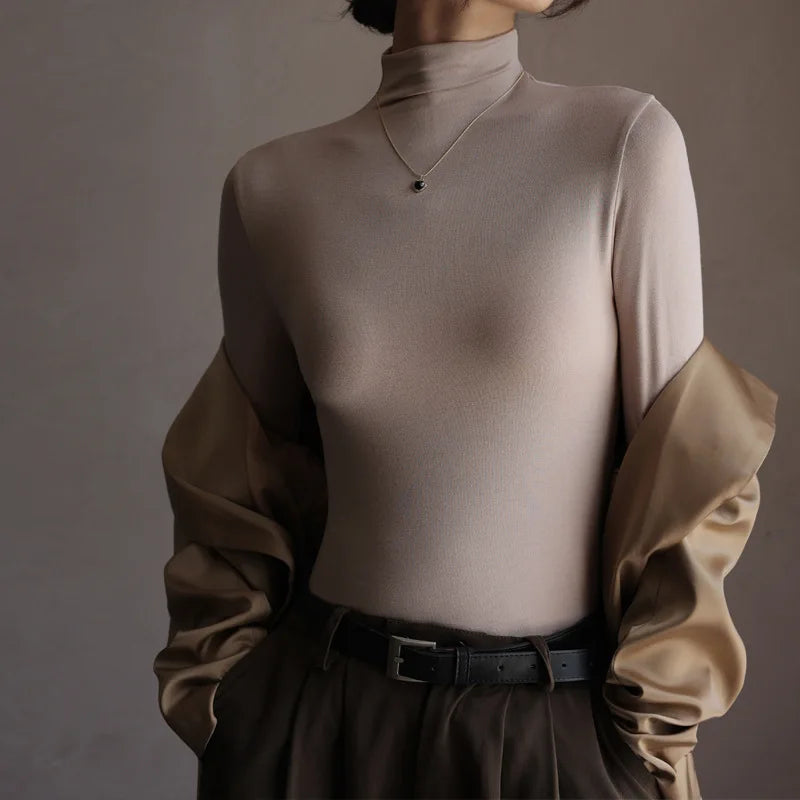 Women's Mock Neck Fitted Long Sleeve Sweater Casual Knit Layer