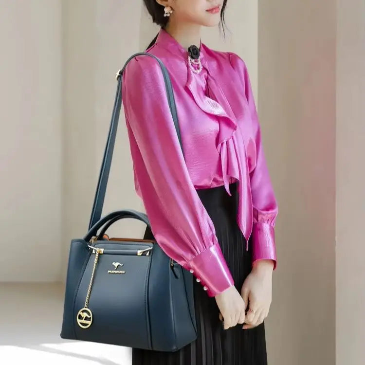 Women's Structured Shoulder Handbag with Pendant and Adjustable Crossbody Strap