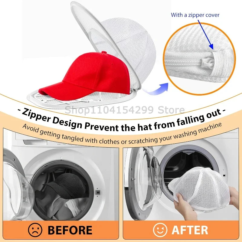 Hat Cleaner Cage for Washing Machine Hat Cleaner with Mesh Bag for Baseball Cap Non Deformed Machine Wash Protective Rack